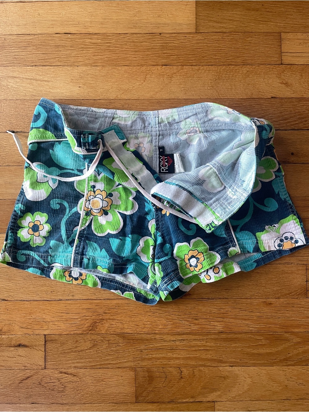 Vintage 90âs ROXY Board Shorts Size 7 Blue, Turquoise, Green, Hawaiian Flowers - Picture 7 of 13
